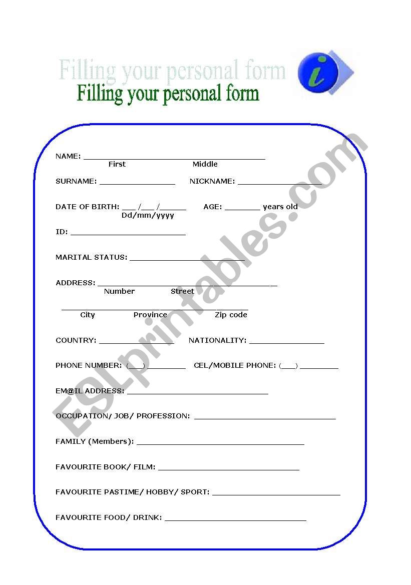 Filling forms worksheet