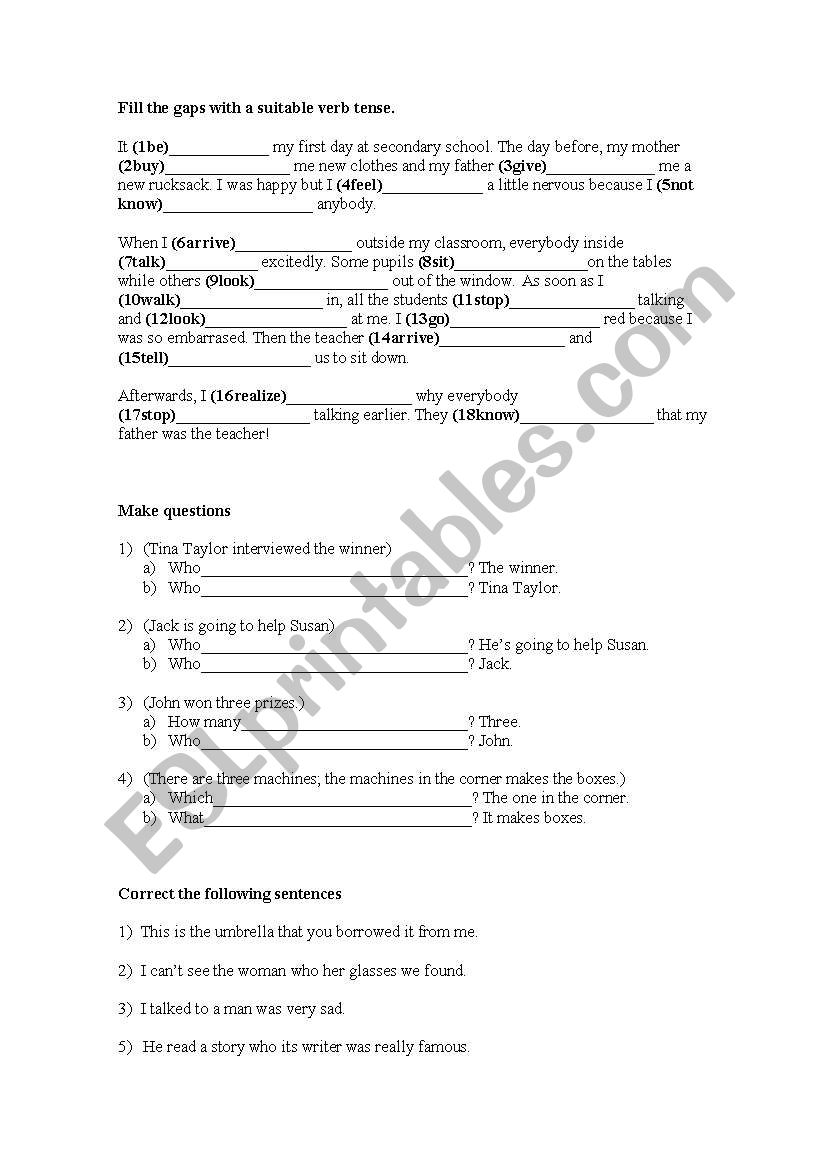 Exam revision worksheet