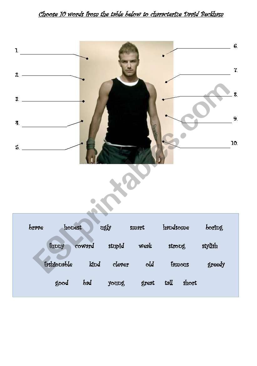 Describing Beckham worksheet