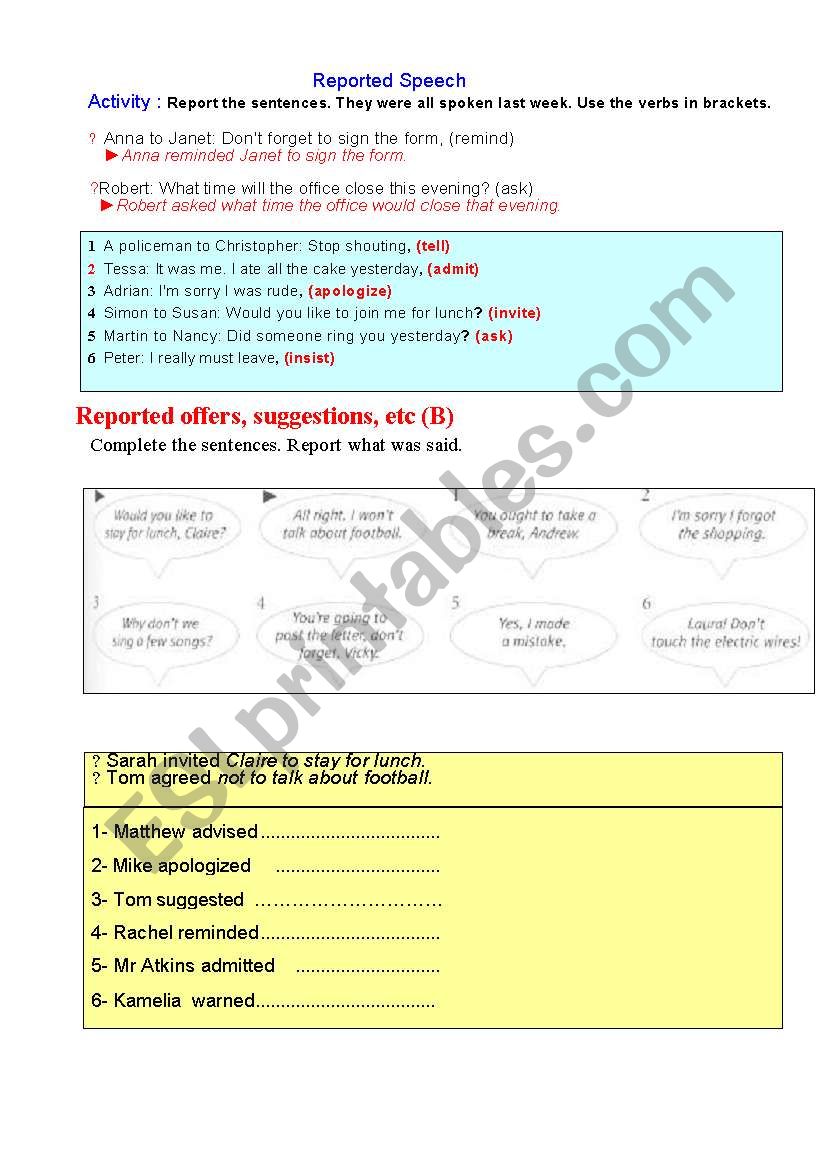 reported  Speech worksheet