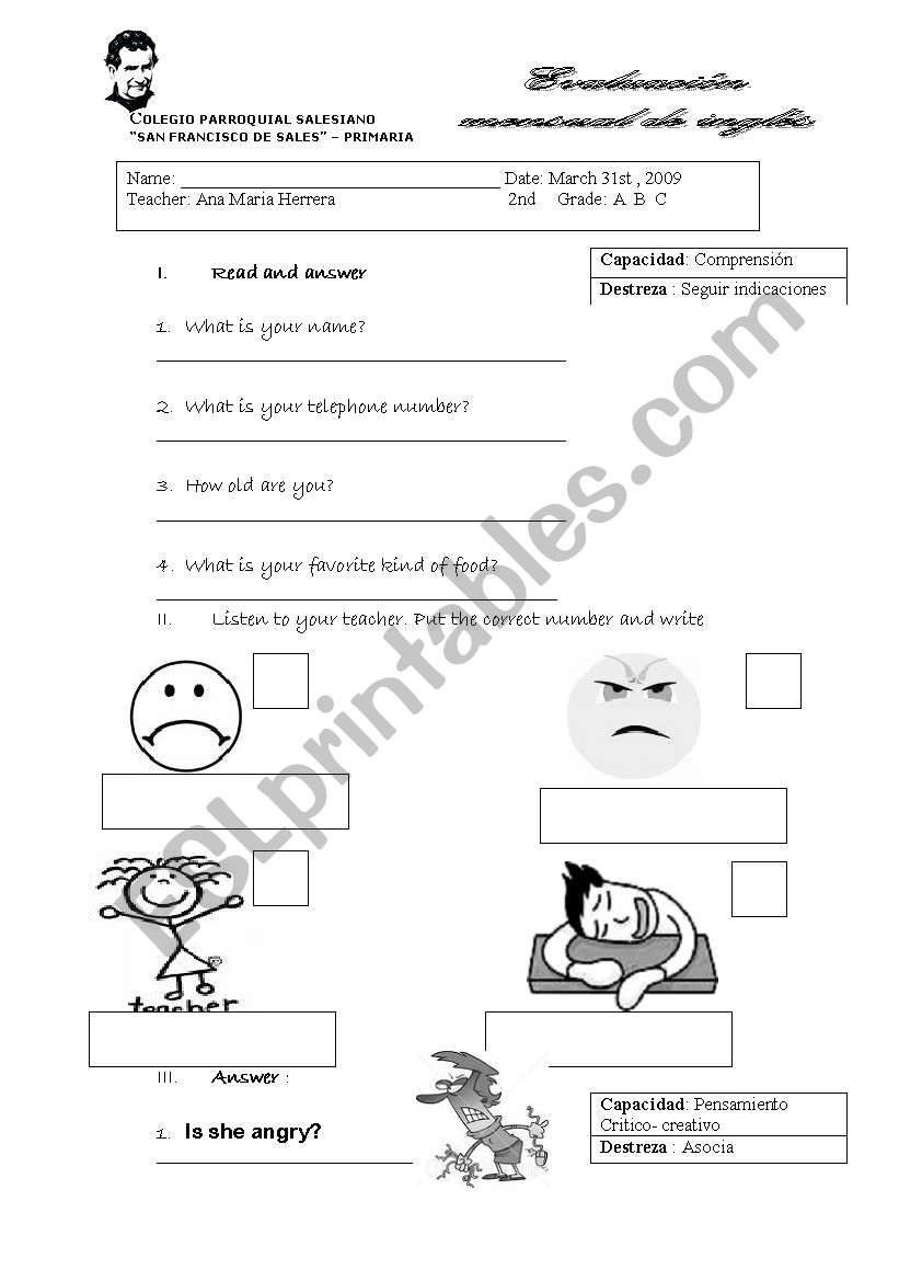 english test worksheet