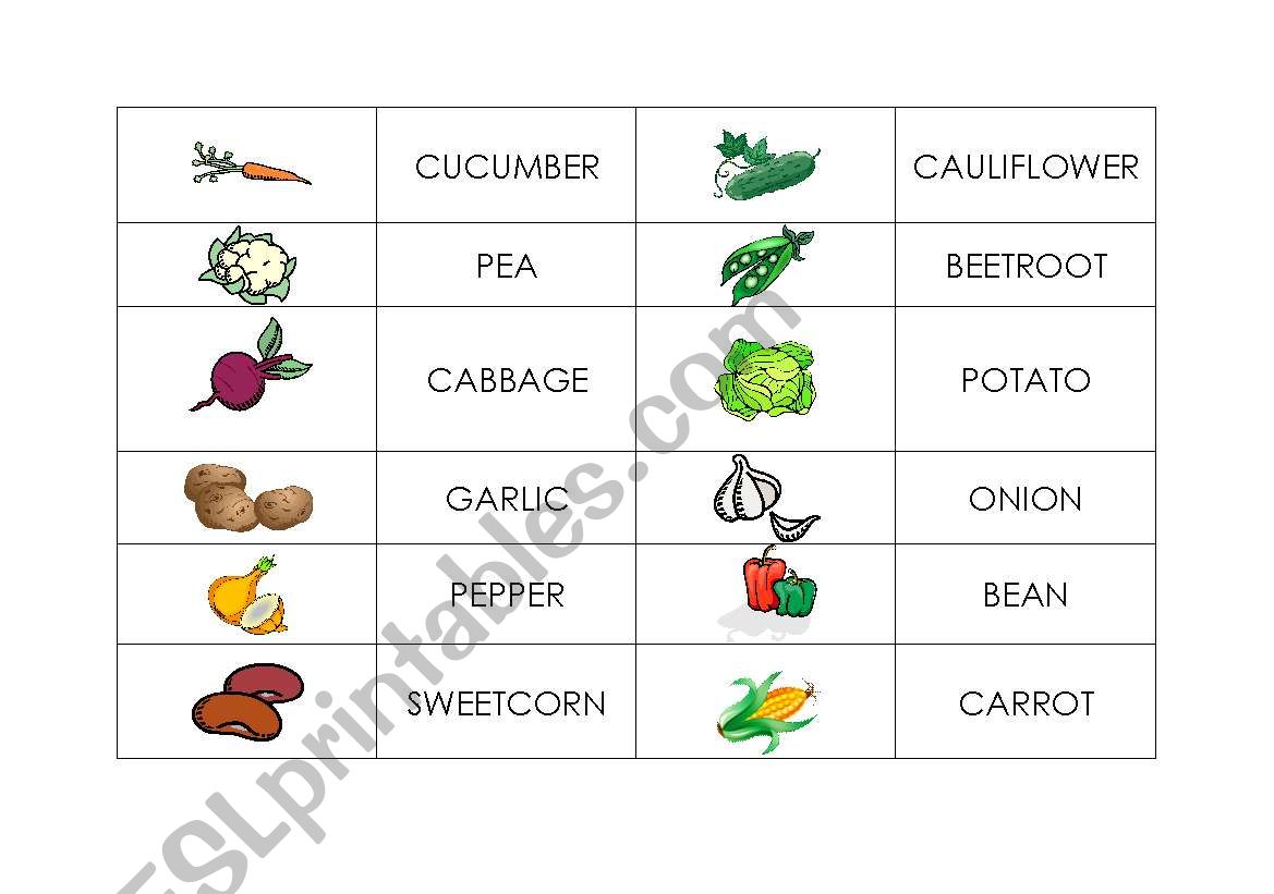 vegetables - domino worksheet