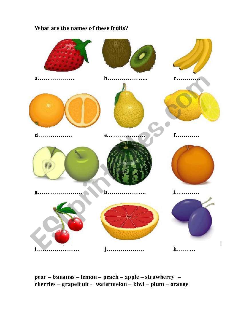 fruits worksheet