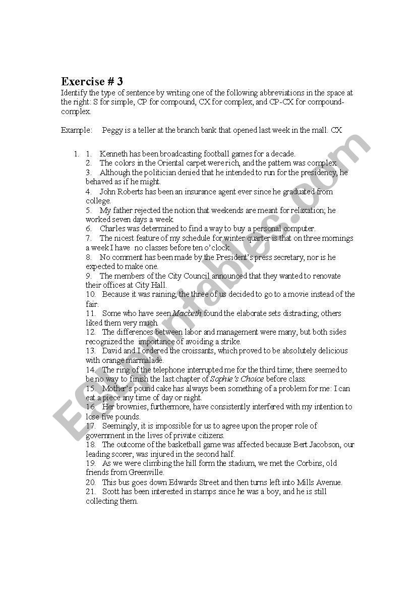 sentence structure worksheet