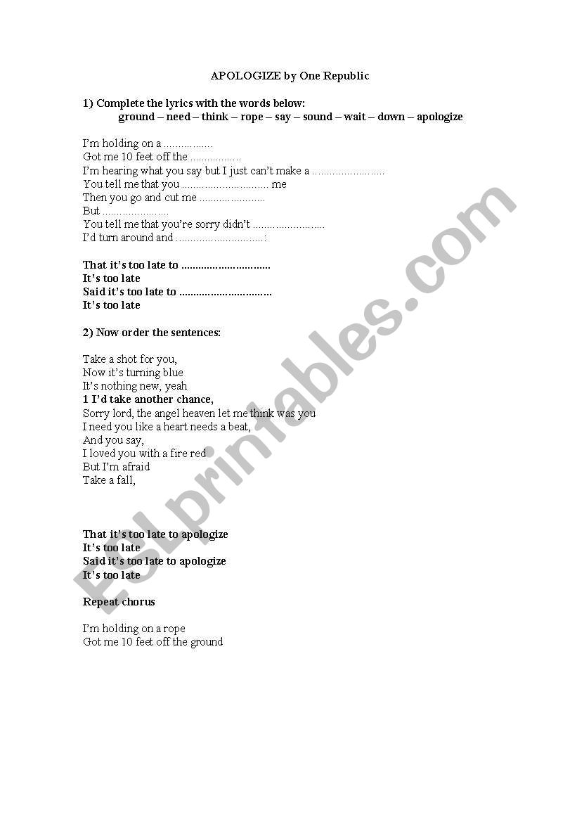 another song worksheet