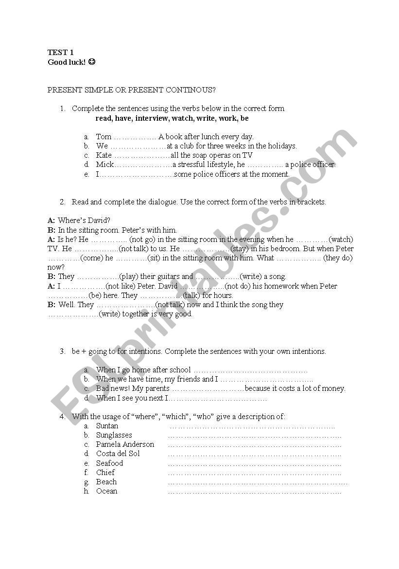 a schort exam checking basic knowledge from elementary level