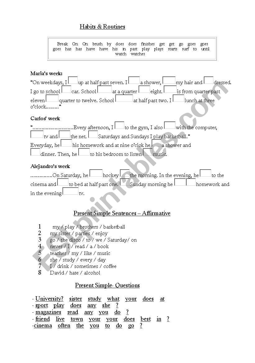 habits worksheet