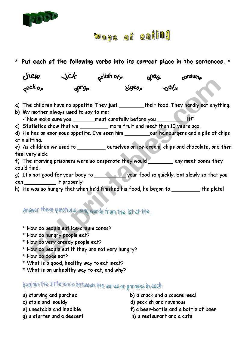 WAYS OF EATING worksheet