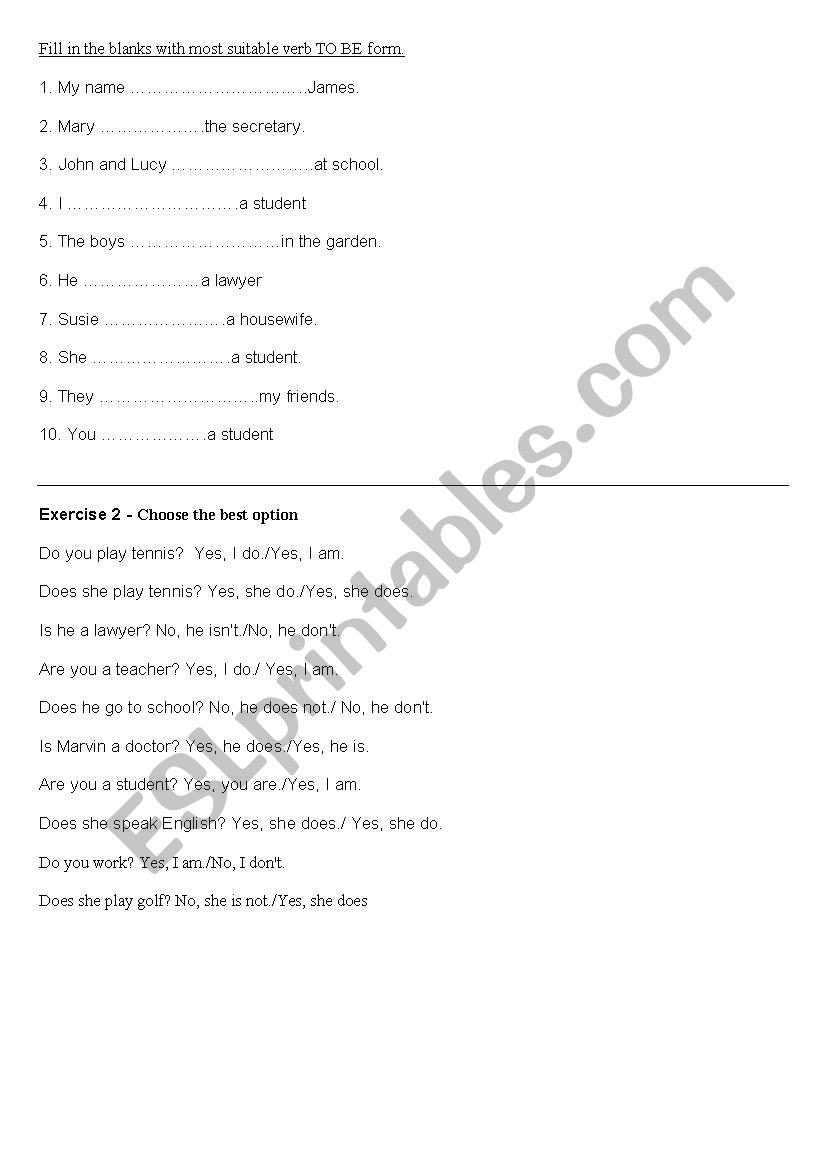 exercise worksheet