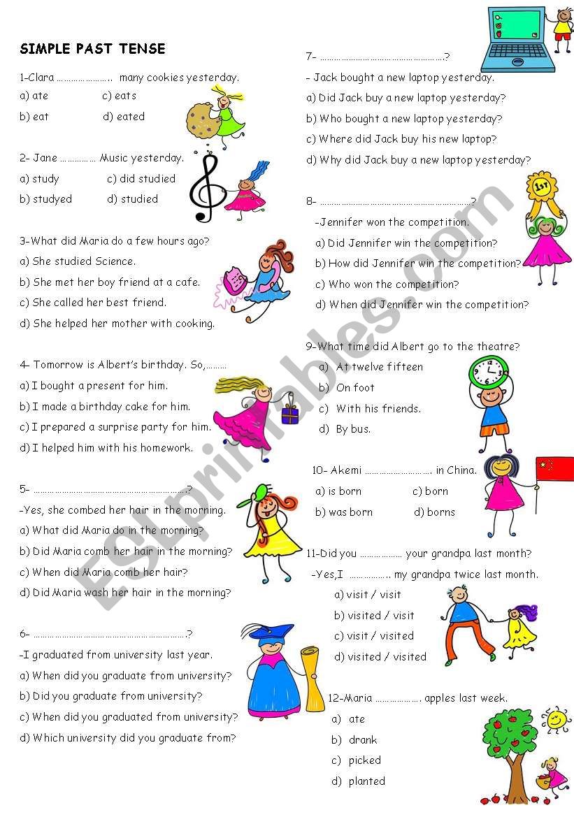 multiple choice  about simple past tense