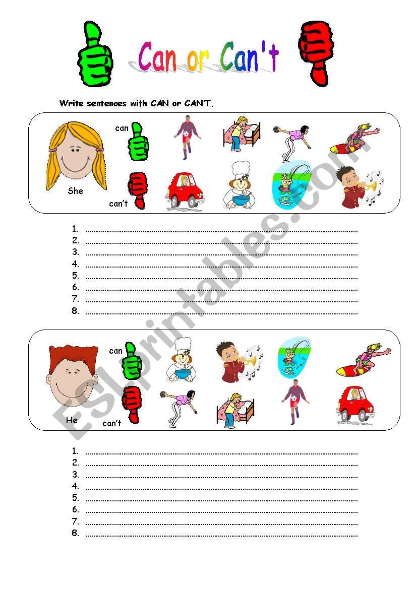 Can or canÂ´t worksheet