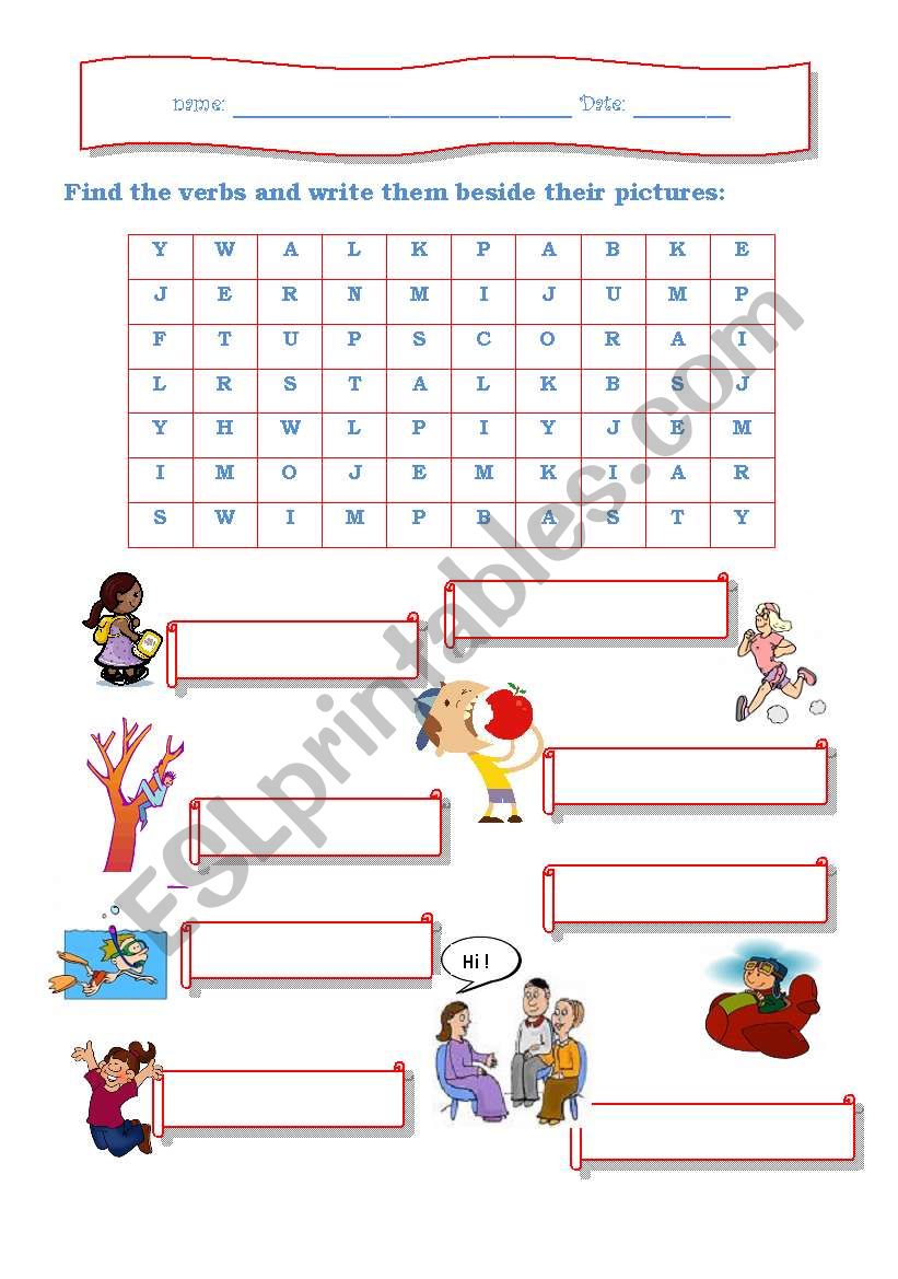 Action Verbs Word Search worksheet