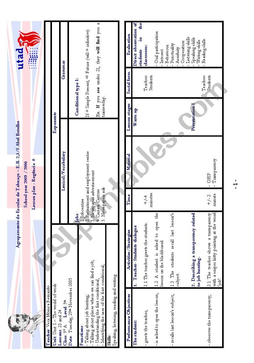 lesson plan - jobs  worksheet