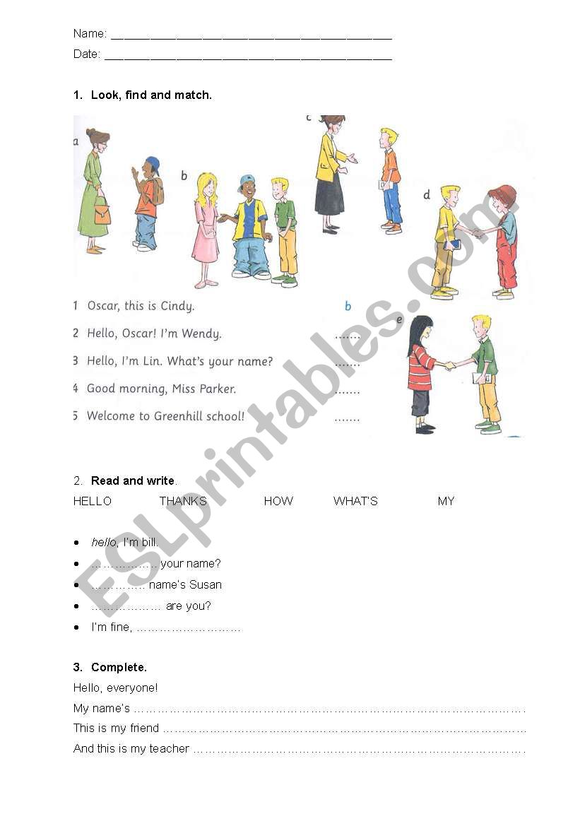 greetings and meetings worksheet