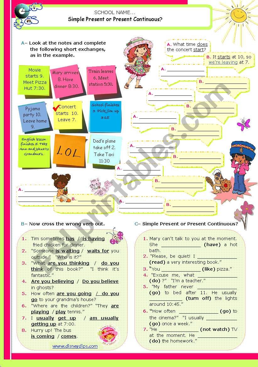 Simple present or Present Continuous?  - Speaking  +  Writing very short exchanges