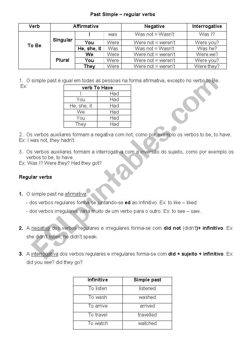 past simple -  revisions worksheet