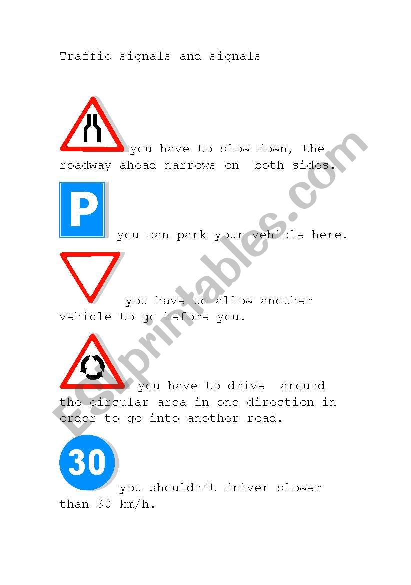 traffic signs and signals worksheet