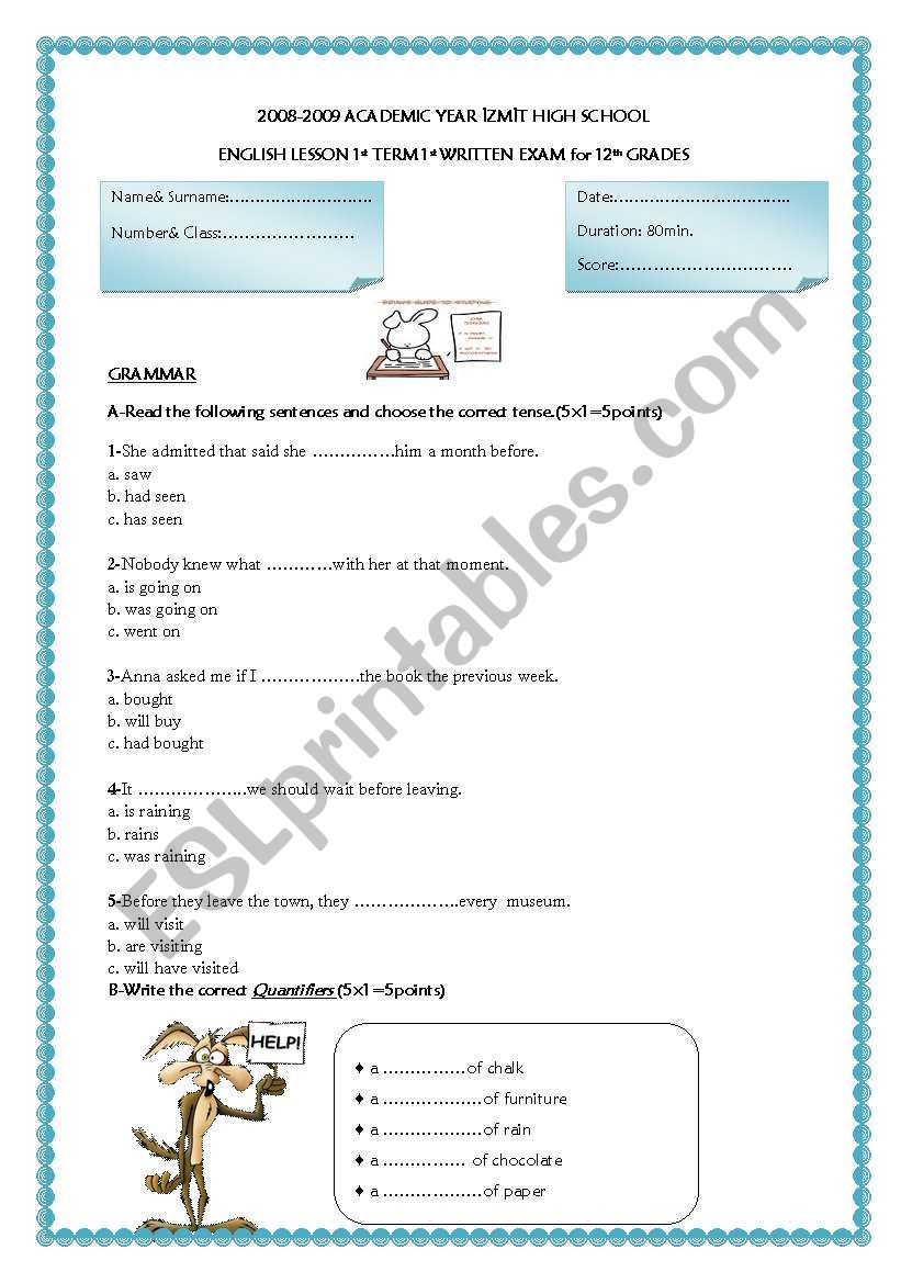 EXAM PAPER for advanced class__Part 1