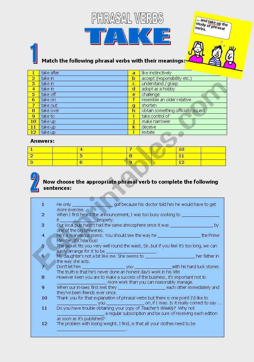 Phrasal Verb TAKE worksheet