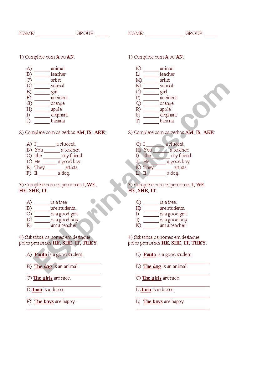 Verb to be worksheet