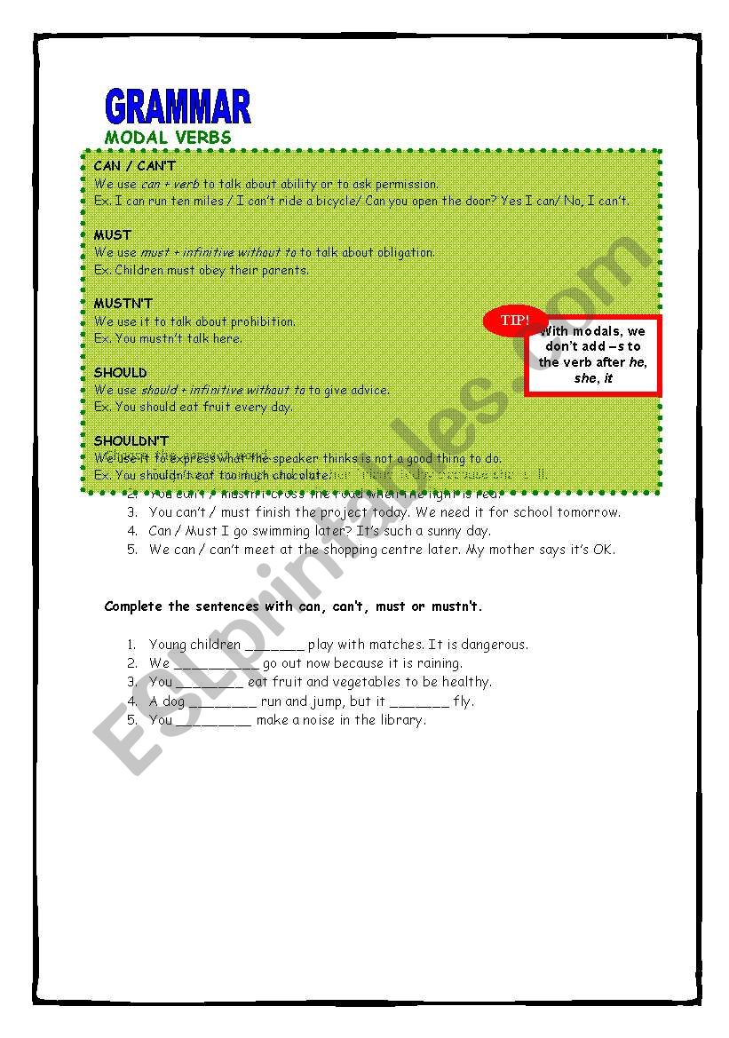 modal verbs worksheet