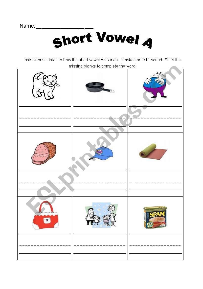 Short Vowel A worksheet