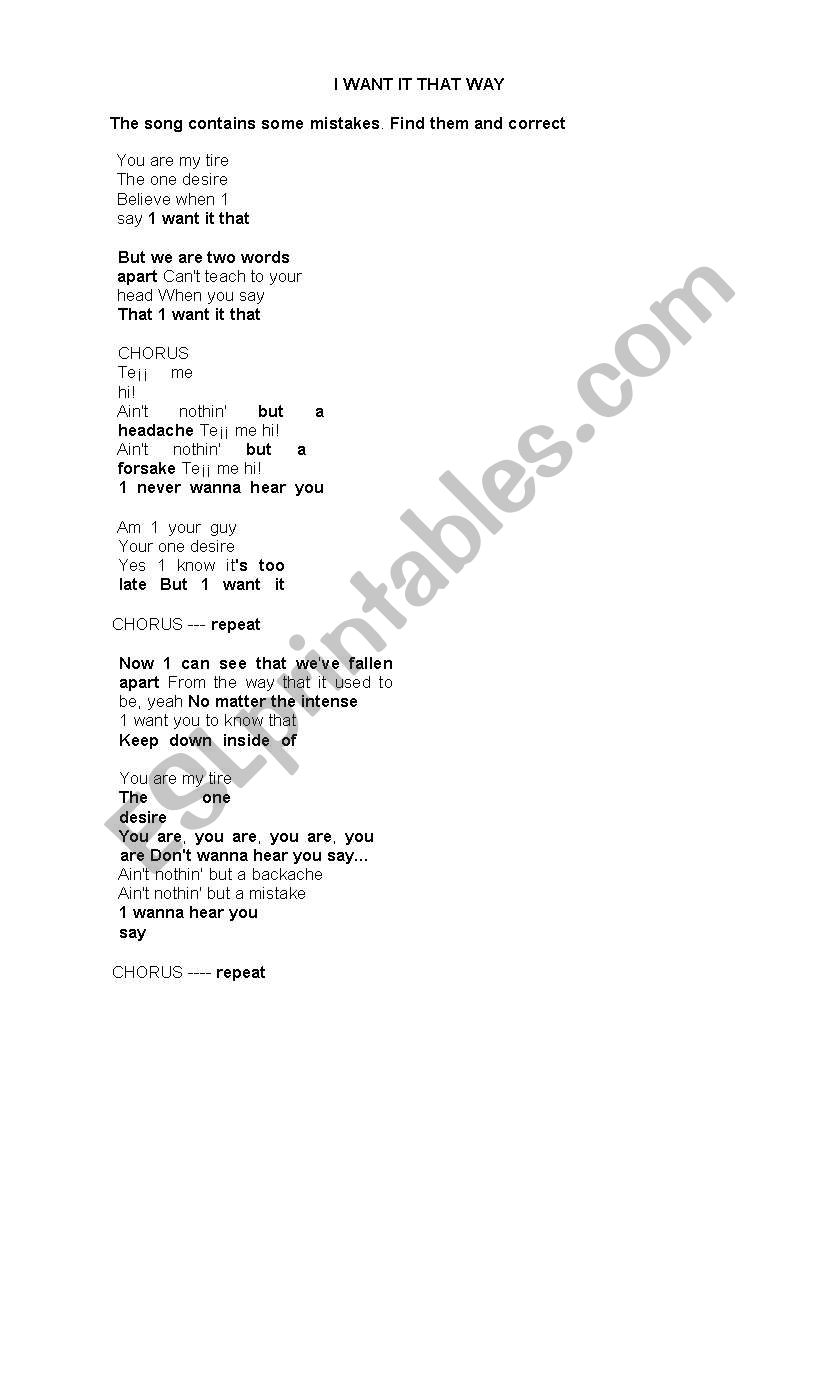 I WANT IT THAT WAY worksheet