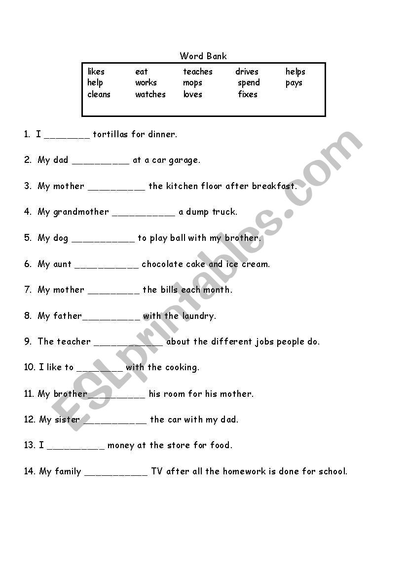 Plural s or es on verbs worksheet