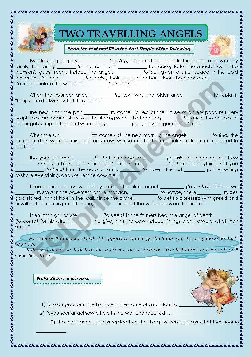 reading comprehension- two travelling angels - Past Simple