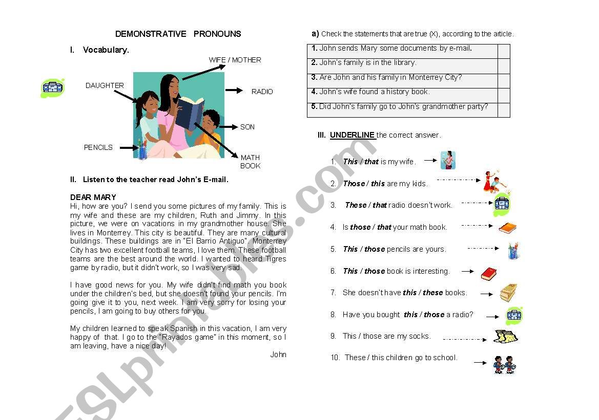 DEMONSTRATIVE PRONOUNS worksheet