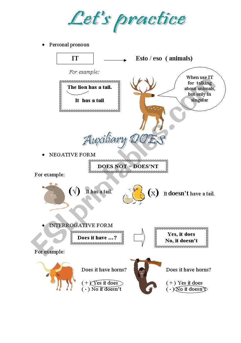 Auxiliary Does ( it ) worksheet