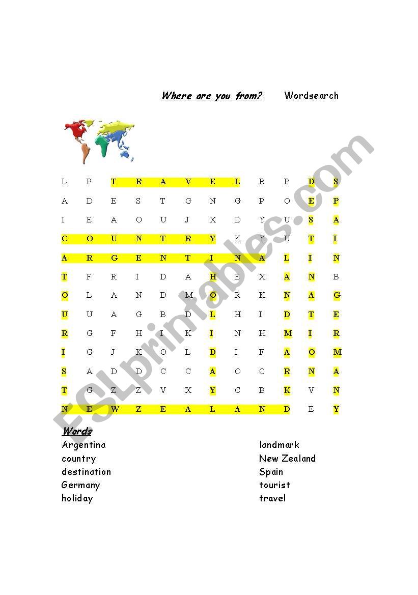 Word Search worksheet