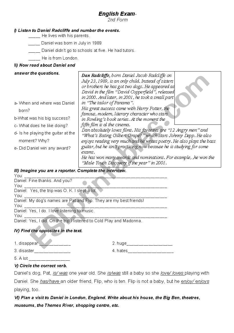 Daniel Radcliff worksheet