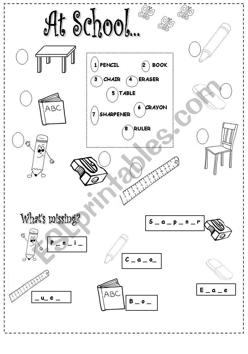 school things worksheet