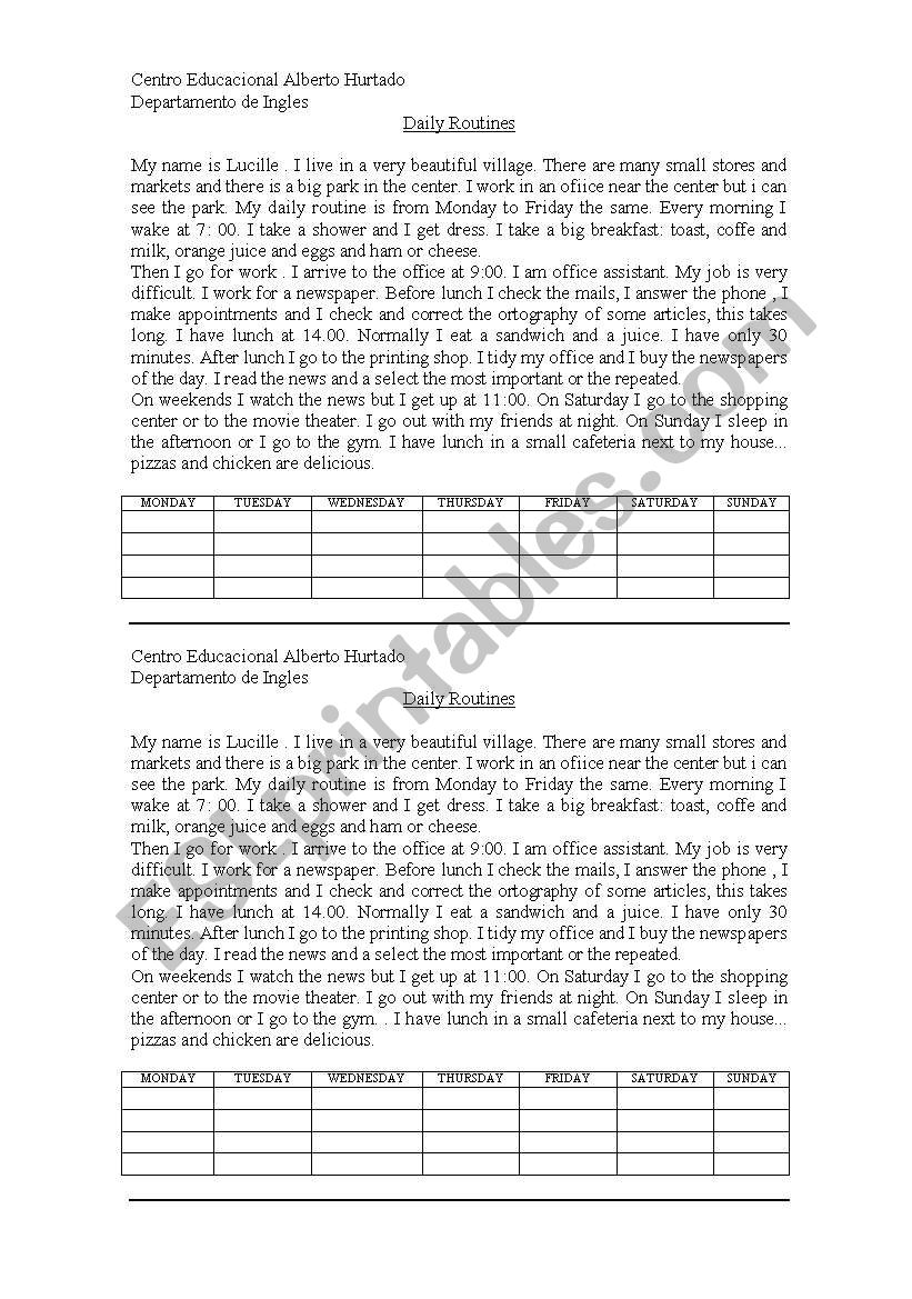 Daily Routines  worksheet