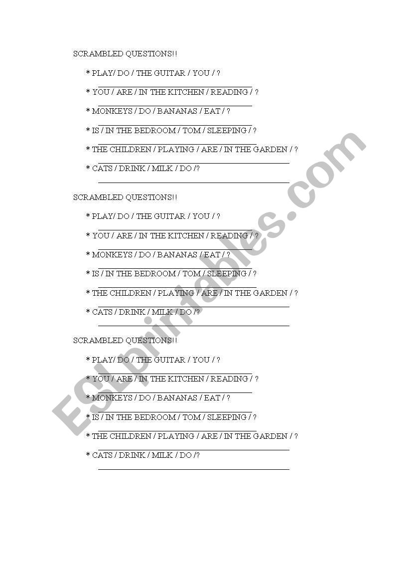 scrambled questions worksheet