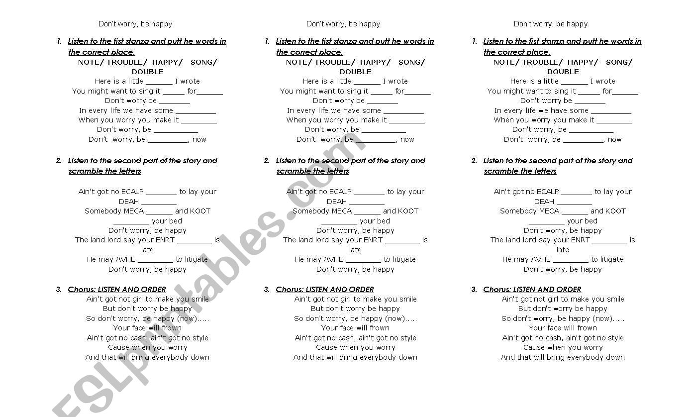 Dont worry, be happy worksheet