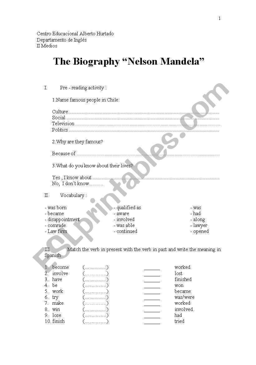 Reading Comprehension about Nelson Mandela 