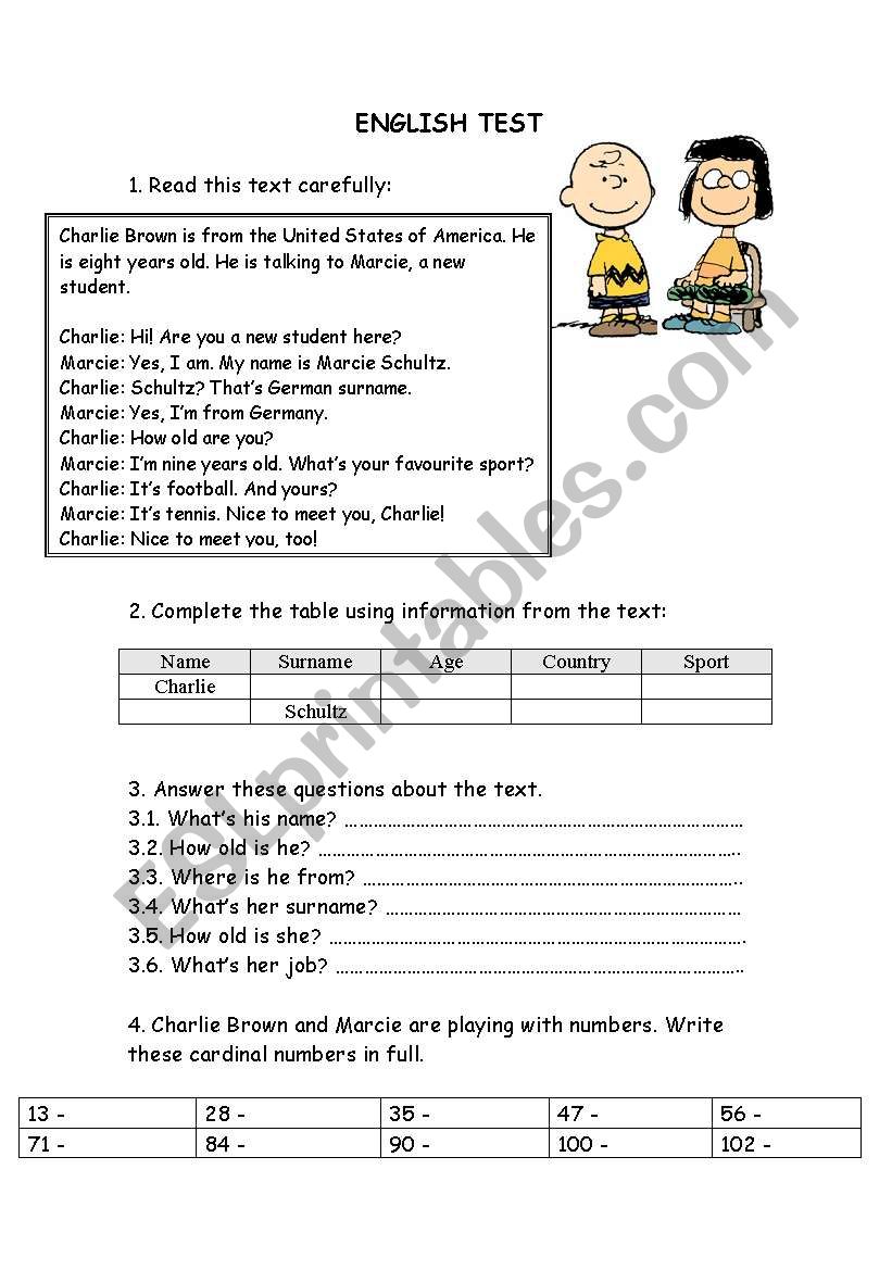 English test - 5th grade worksheet
