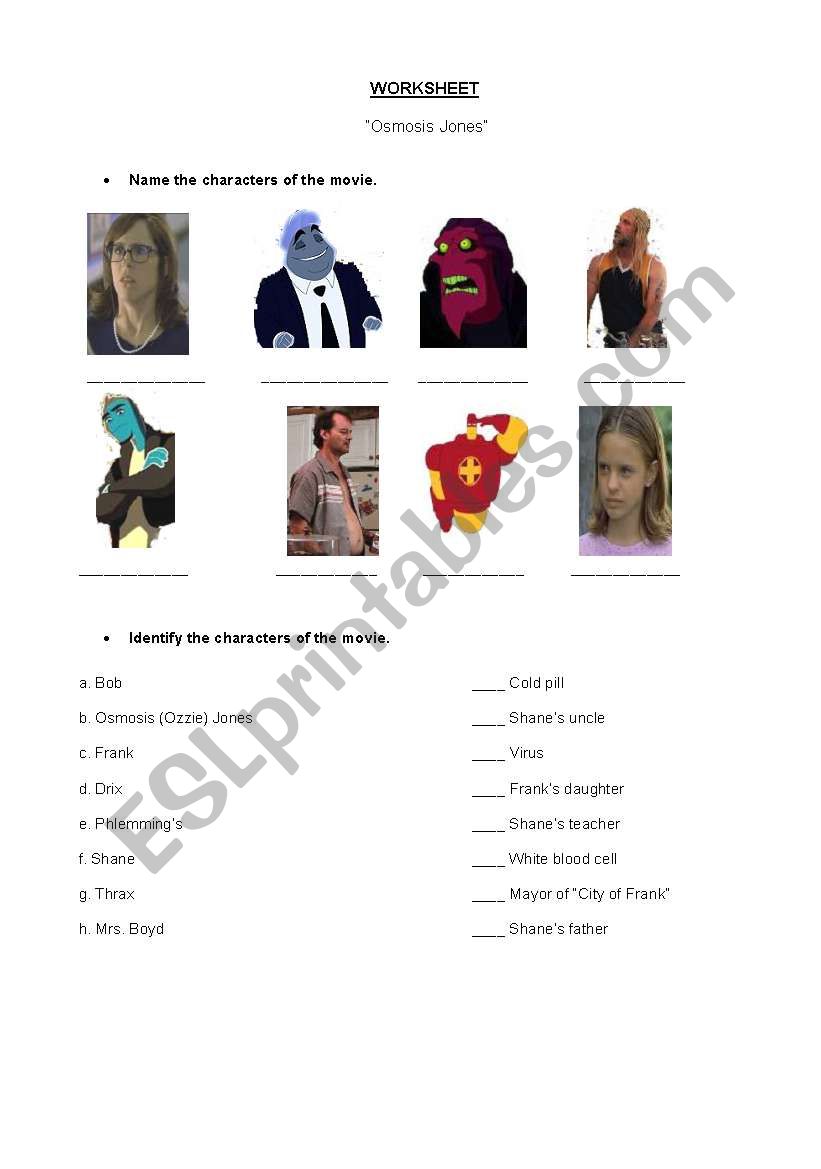 English worksheets: Health: vocabulary related to health in For Osmosis Jones Movie Worksheet