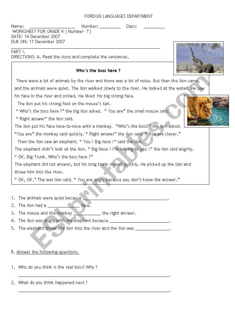 test on reading and writing worksheet