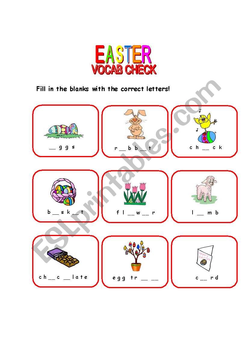 Easter Vocab Check worksheet