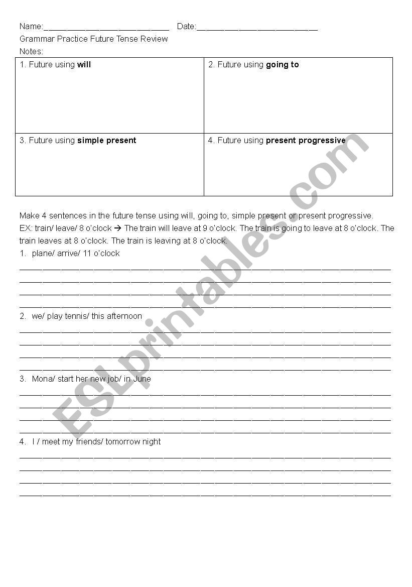 Future tense review worksheet