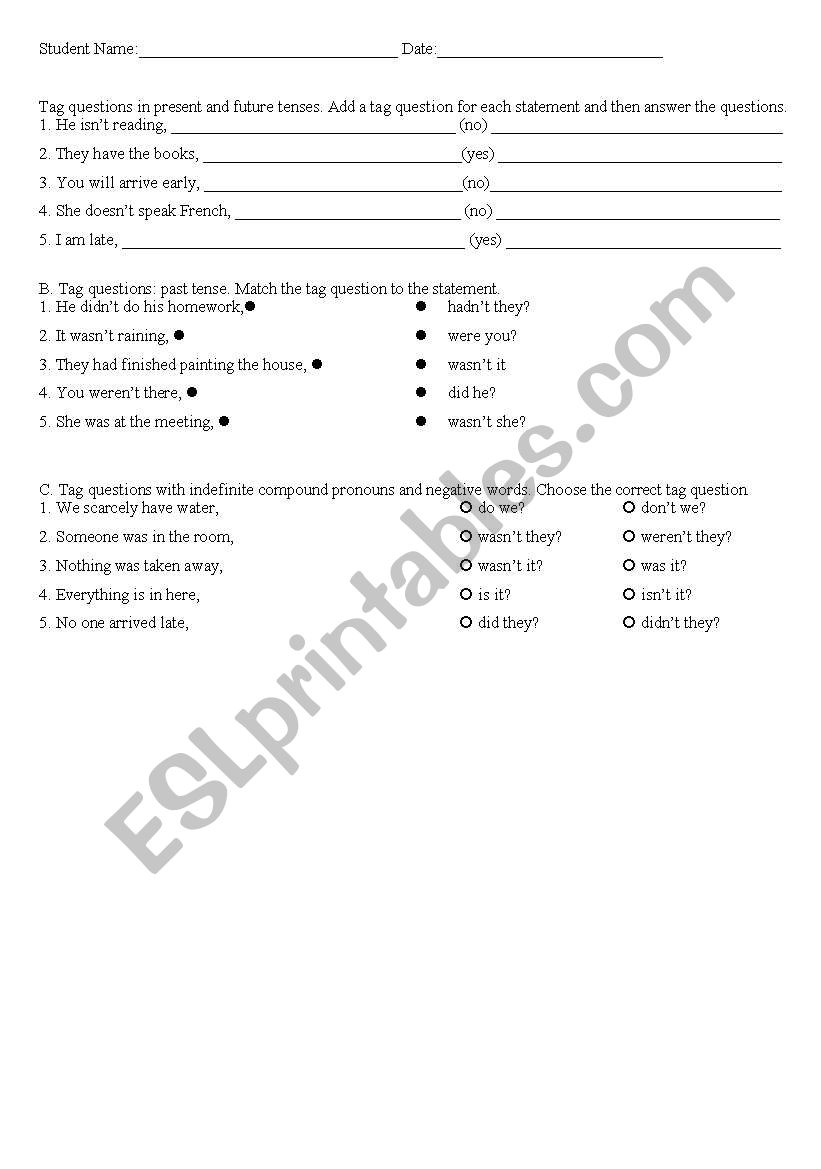 Tag Questions worksheet