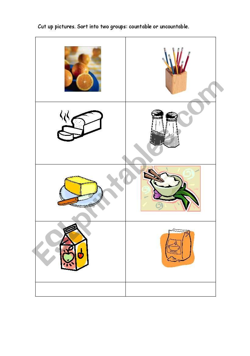 Countable or uncountable? Sort the pictures