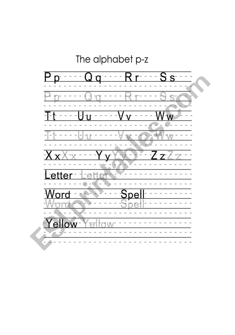 The Alphabet P-Z worksheet