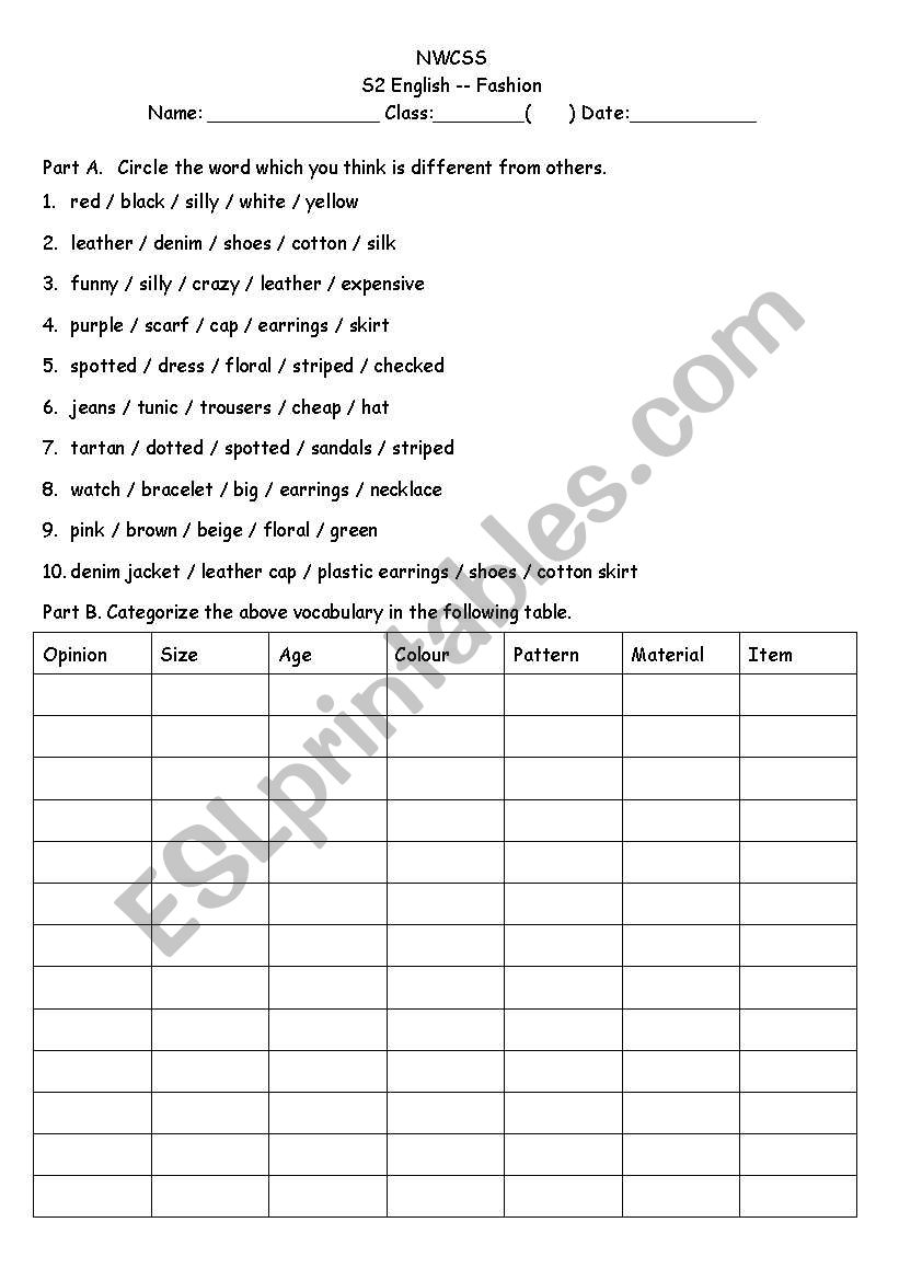 Fashion_adjectives worksheet