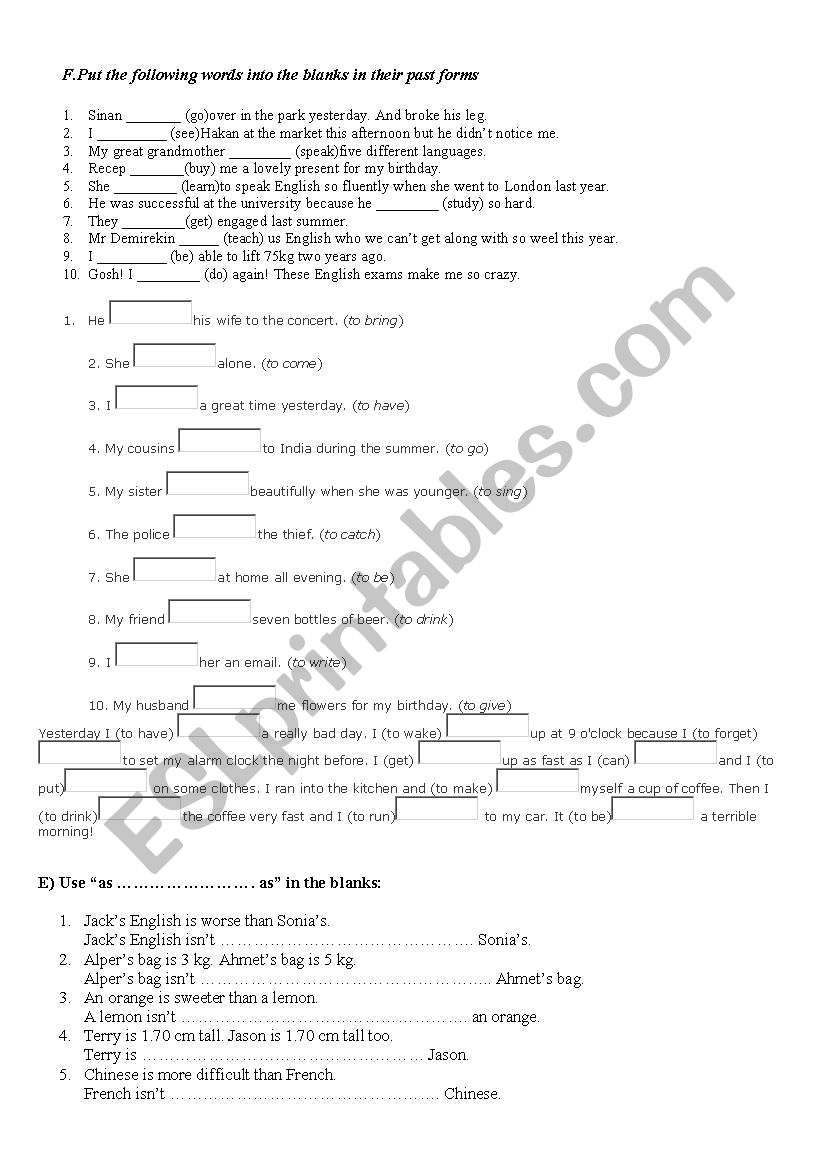 exam worksheet