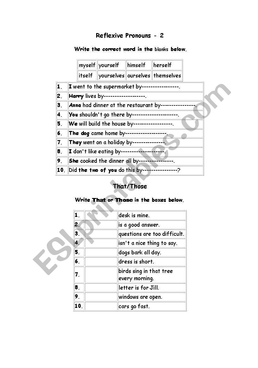 Reflexives and demostratives worksheet