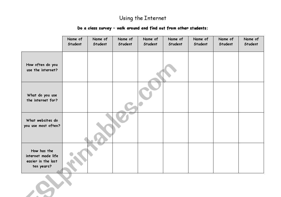 Using the Internet worksheet